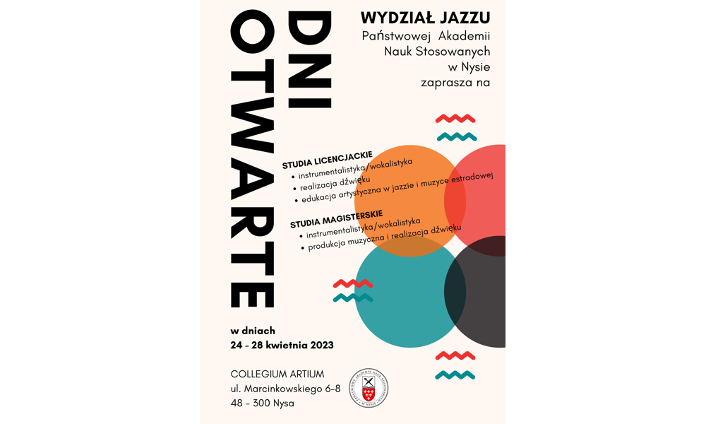 DNI OTWARTE WYDZIAŁU JAZZU PANS w Nysie (24 – 28 kwietnia 2023)