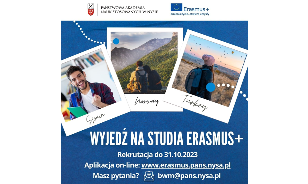 Rekrutacja dla studentów na studia ERASMUS+ KA-131. Nabór do 31.10.2023r.
