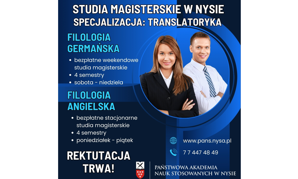 STUDIA MAGISTERSKIE "TRANSLATORYKA" - KIERUNEK FILOLOGIA ANGIELSKA I GERMAŃSKA