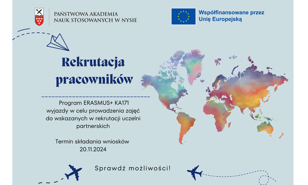 Rekrutacja na wyjazdy pracowników w celu prowadzenia zajęć w ramach umowy Erasmus+