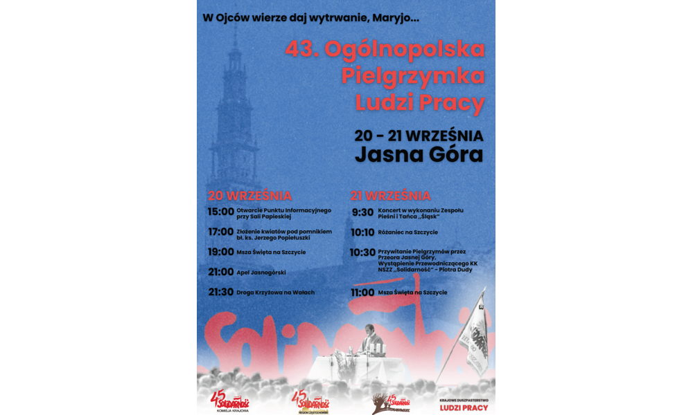 Zapraszamy na Pielgrzymkę Ludzi Pracy do Częstochowy