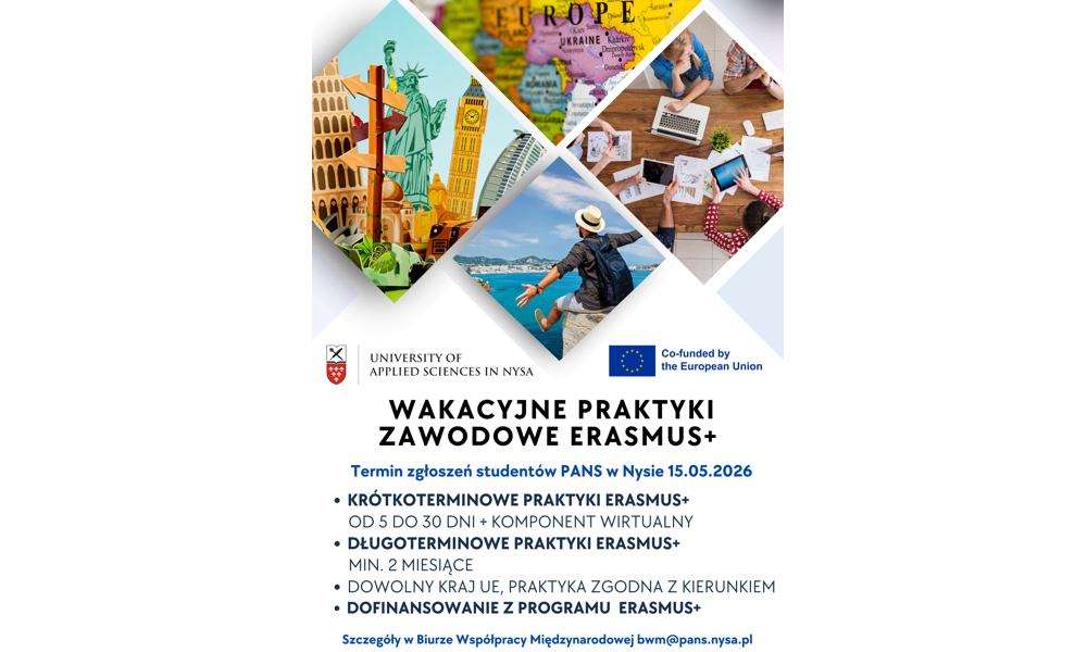Rekrutacja na wyjazdy studentów na praktyki zawodowe w ramach programu Erasmus+. Termin zgłoszeń 15.05.2026