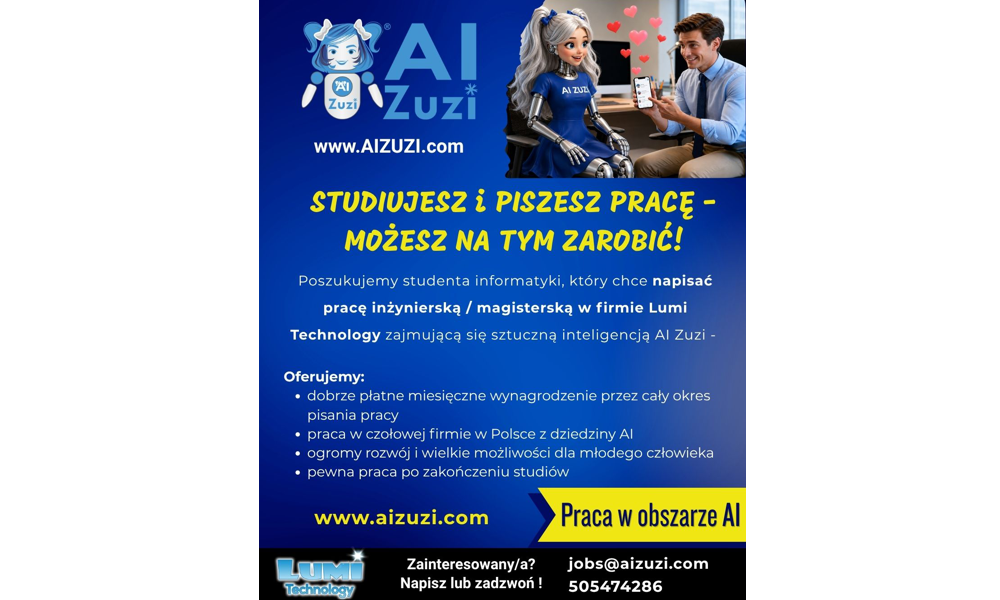 PRACA dla studentów informatyki i lingwistyki stosowanej - praca z zagadnień sztucznej inteligencji AI Zuzi w NYSIE