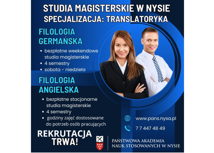 STUDIA MAGISTERSKIE "TRANSLATORYKA" - KIERUNEK FILOLOGIA ANGIELSKA I GERMAŃSKA