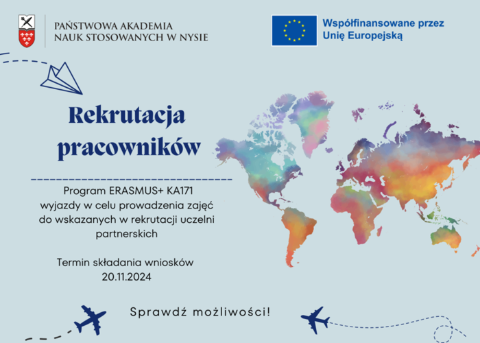 Rekrutacja na wyjazdy pracowników w celu prowadzenia zajęć w ramach umowy Erasmus+