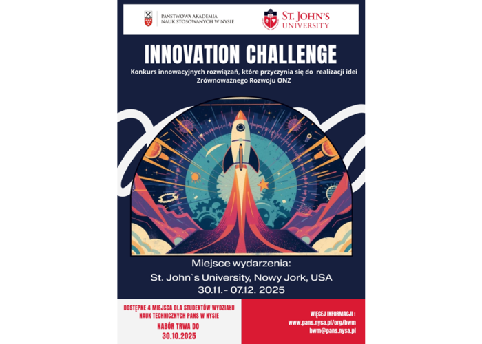 Rekrutacja dla studentów PANS w Nysie do udziału w St John's Innovation Challenge 2025 w Nowym Jorku! Termin rekrutacji: 30 października 2025