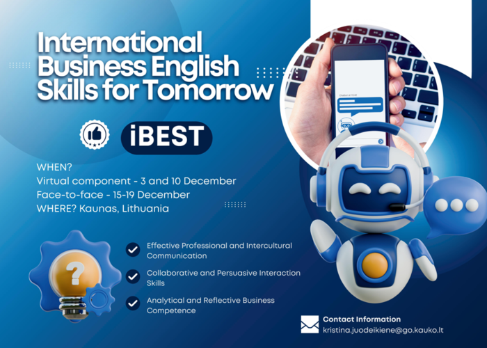 Zaproszenie dla studentów Filologii angielskiej PANS w Nysie do udziału w międzynarodowym projekcie edukacyjnym BIP Erasmus+ „BUSINESS ENGLISH AND COMMUNICATION” 15–19 grudnia 2025 r. Rekrutacja do 7 listopada 2025.