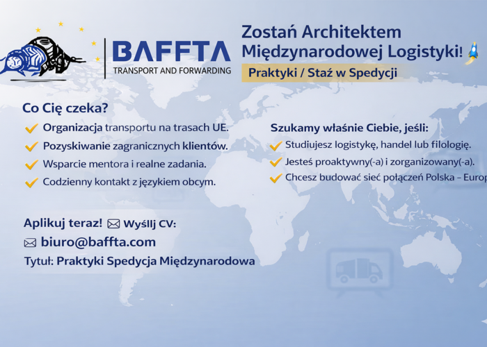 Zostań Architektem Międzynarodowej Logistyki! Praktyki / Staż w Spedycji