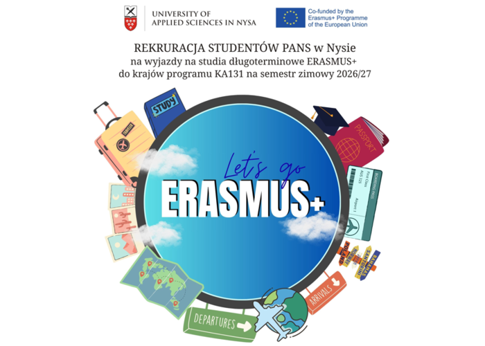 Rekrutacja dla studentów PANS w Nysie na wyjazdy na studia długoterminowe ERASMUS+ do krajów programu KA131 w semestrze zimowym 2026/2027.  Nabór do 10.03.2026 r.