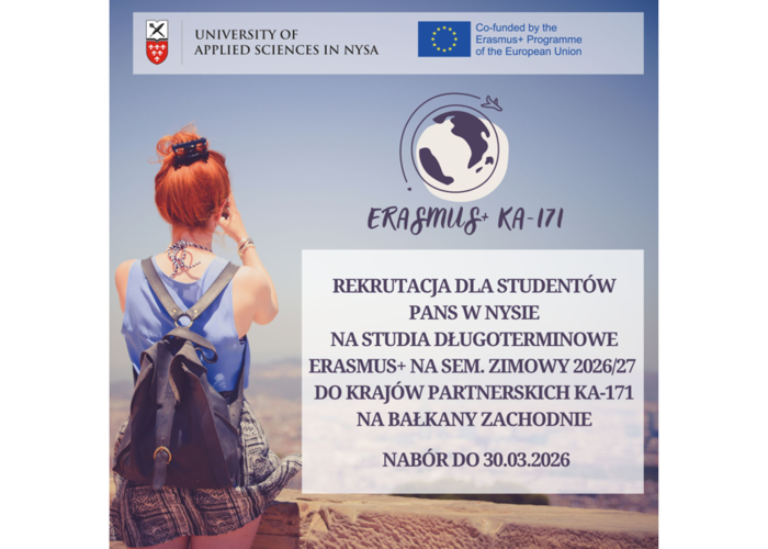 Rekrutacja KA-171 dla studentów PANS w Nysie na studia ERASMUS+ do krajów partnerskich na Bałkany Zachodnie. Nabór do 30.03.2026 r.