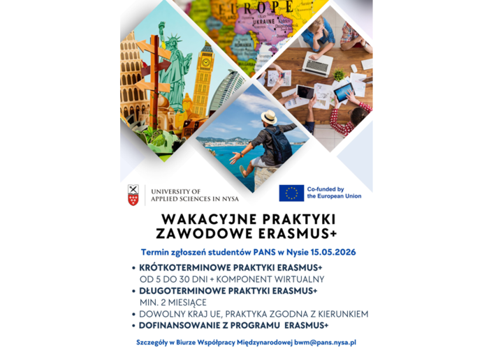 Rekrutacja na wyjazdy studentów na praktyki zawodowe w ramach programu Erasmus+. Termin zgłoszeń 15.05.2026