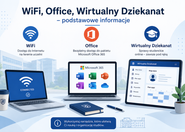 WiFi, Office, Wirtualny Dziekanat - podstawowe informacje